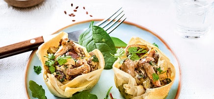 Vols au vent de tempeh, châtaignes et champignons