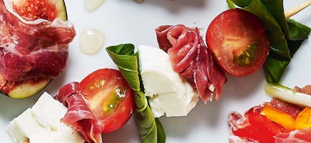 Parma ham, tomato & mozzarella skewers