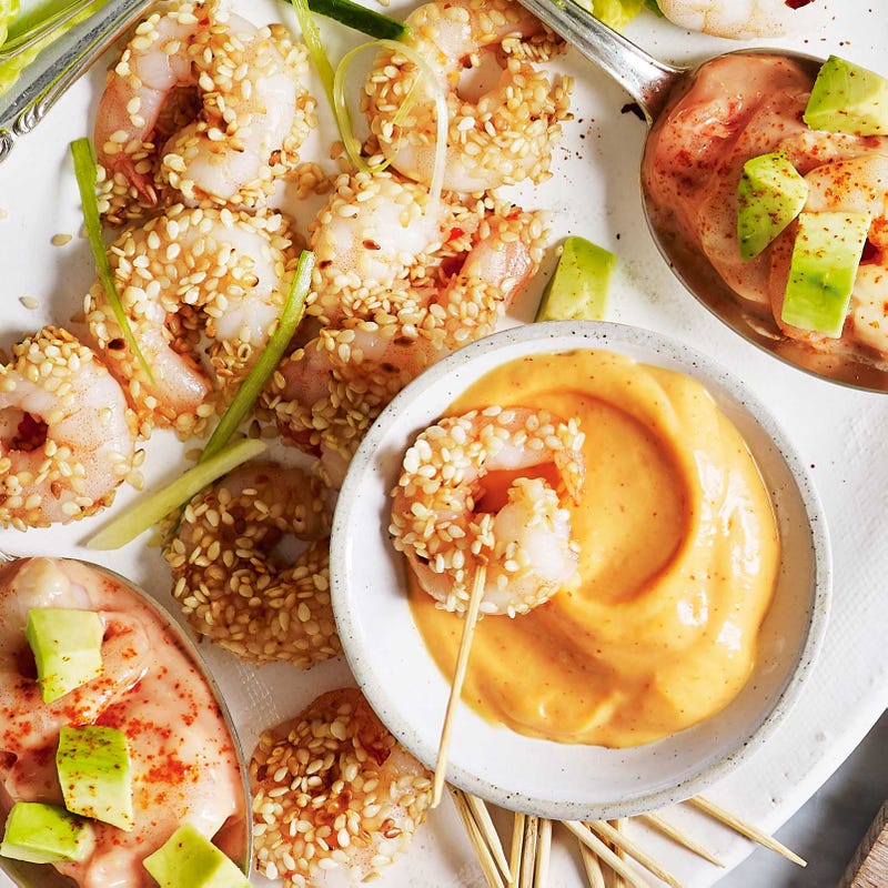 Photo of Sesame crusted prawns with Sriracha dip by WW