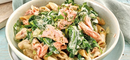 Penne mit Lachs-Spinat-Sauce