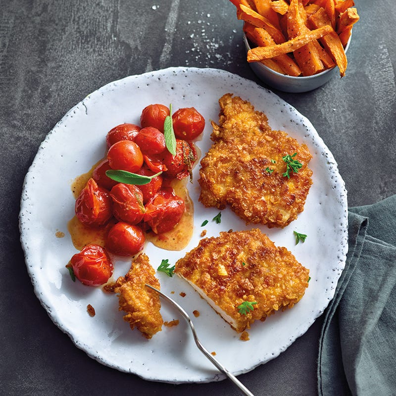ViktVäktarna - Kalkonschnitzel med sötpotatispommes och stekta tomater