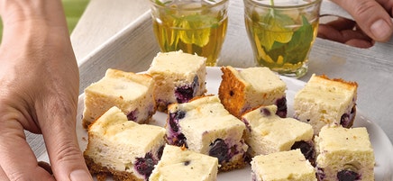 Cheesecake hapjes met blauwe bessen