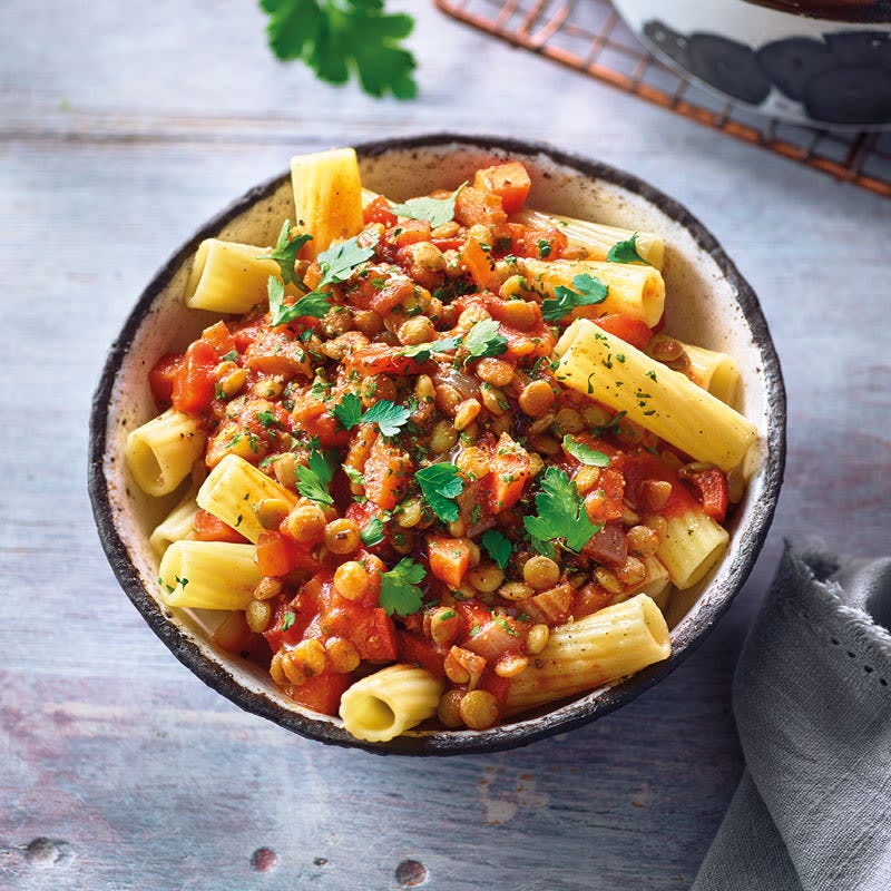 Rigatoni mit Linsenbolognese