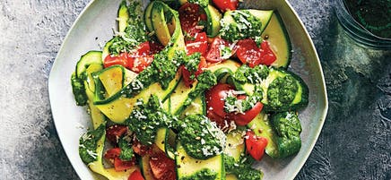 Pesto & tomato courgette ribbons