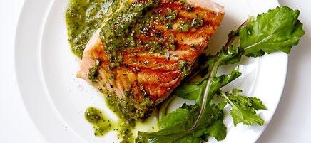 Salmon with homemade pesto sauce