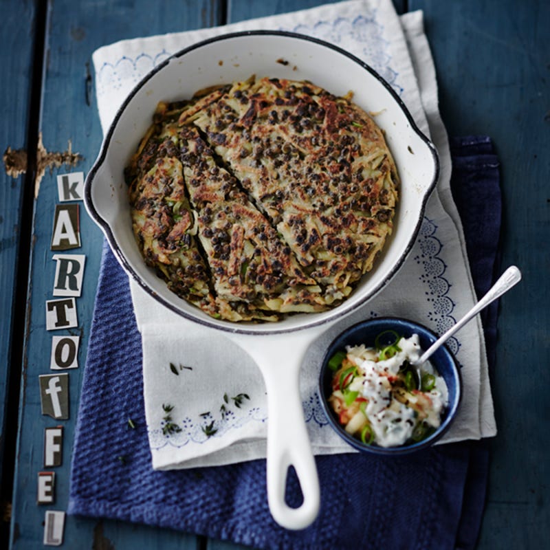 Kartoffel-Linsen-Rösti mit Apfelcreme