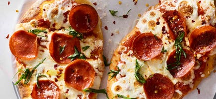 Two-ingredient dough pepperoni pizzas