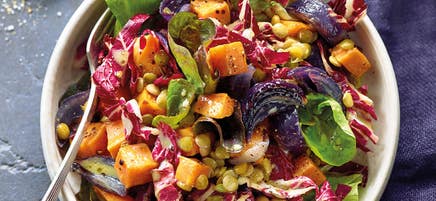 Süsskartoffelsalat mit Linsen