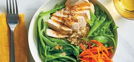 Chicken and bok choy bowls with sesame-ginger dressing