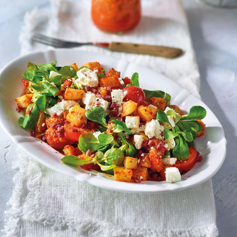 Röstkartoffelsalat mit Peperonidressing