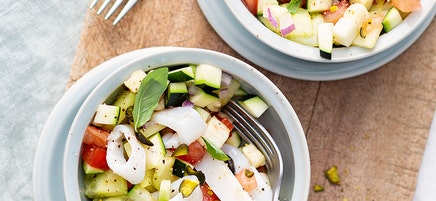 Verrines de calamars aux courgettes et pistaches
