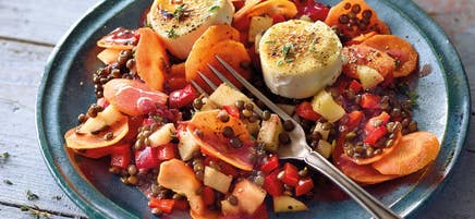 Salade de lentilles fruitée au fromage de chèvre