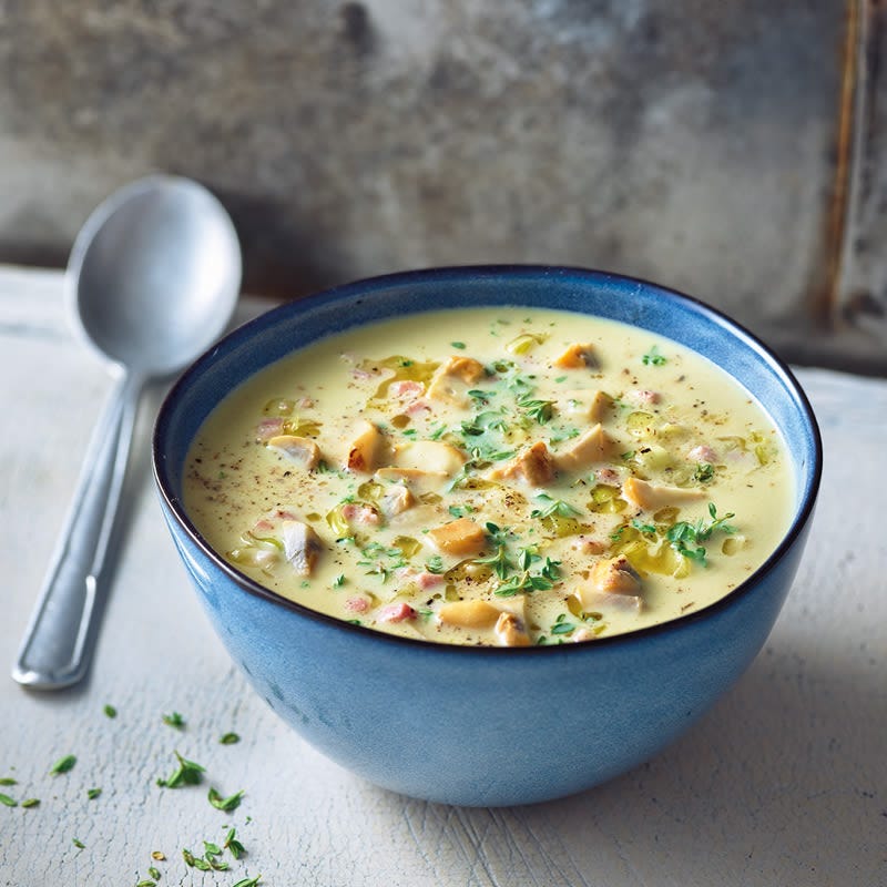 Champignonsuppe mit Schinken