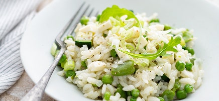 Risotto aux petits pois, fèves à la mozzarella