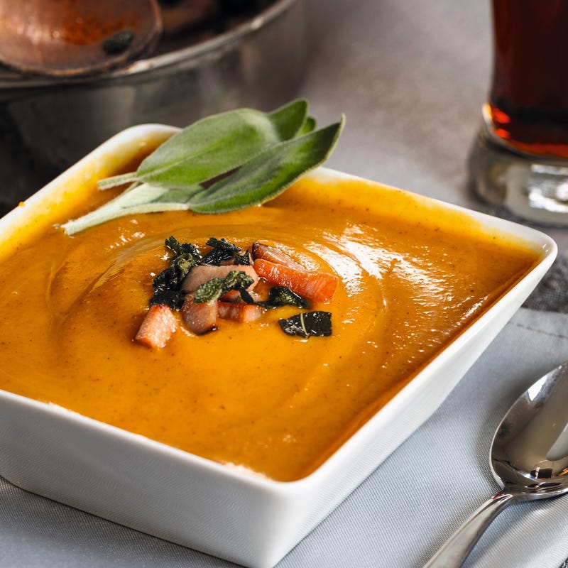 Foto van Soep van zoete aardappel, prei en ham door WW