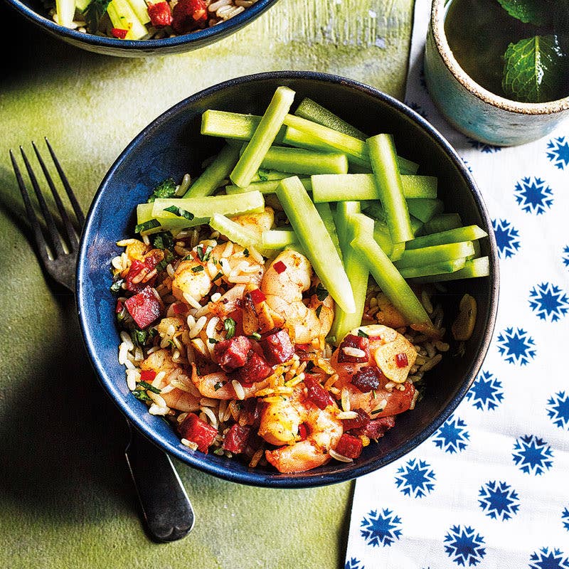 Chilicrevetten-Chorizo-Bowl