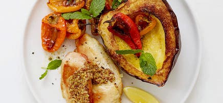 Poulet rôti avec courge et poivrons