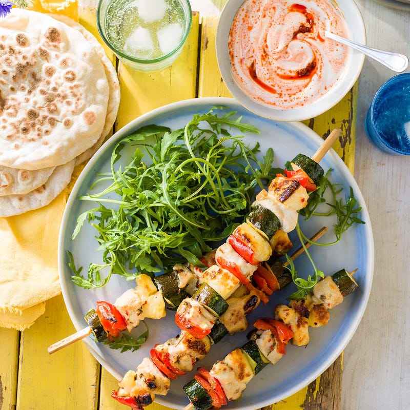 Photo of Chicken & halloumi skewers with 2-ingredient flatbread by WW