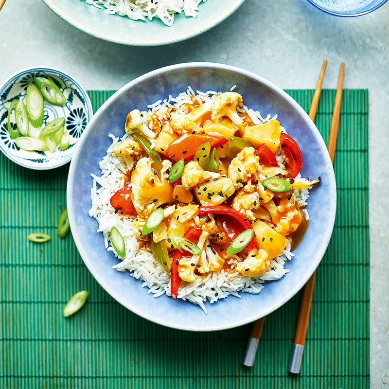 Sweet and sour cauliflower with rice