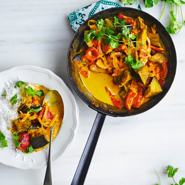 Auberginen-Peperoni-Curry mit Kokosnuss