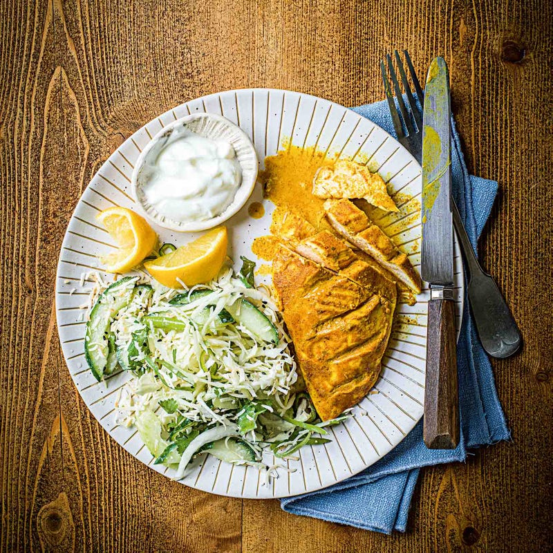 Photo of Spiced roast chicken with cool coconut yogurt slaw by WW