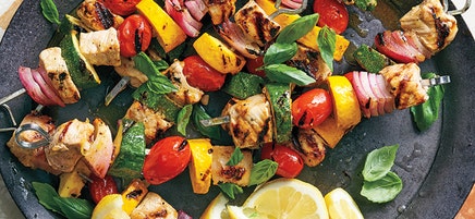 Lemon-basil pork and vegetable kebabs