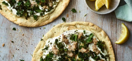 Sausage & kale flatbread pizzas