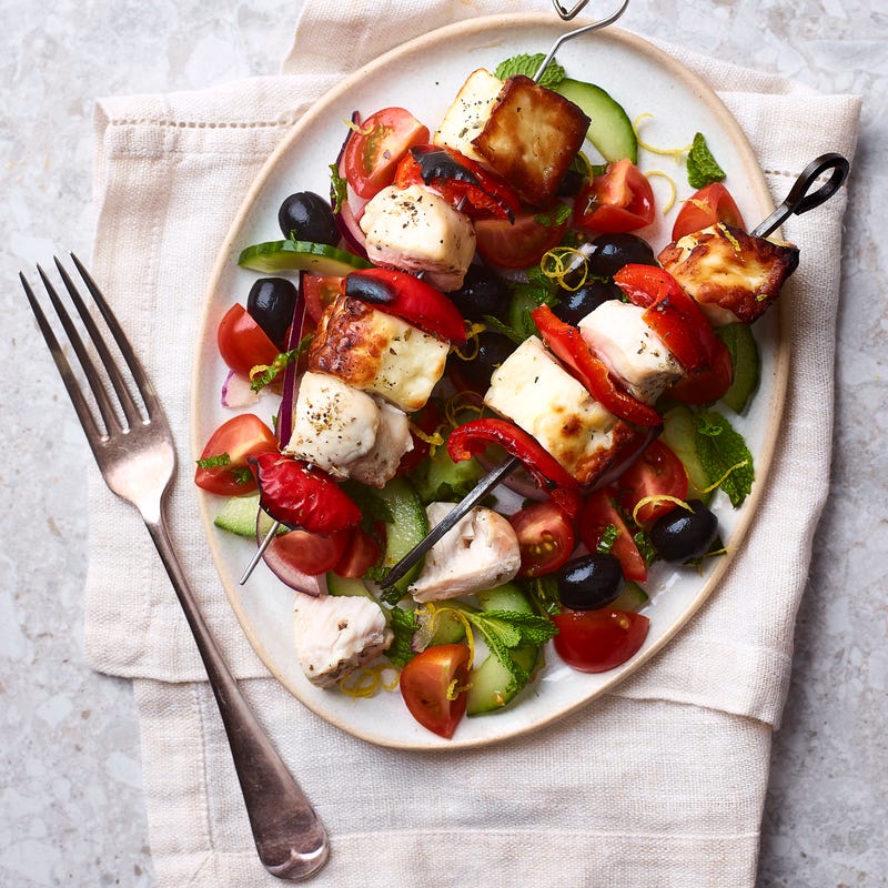 Photo of Chicken & halloumi skewers with Greek salad by WW