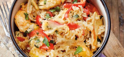 Curry de poulet gratiné et riz