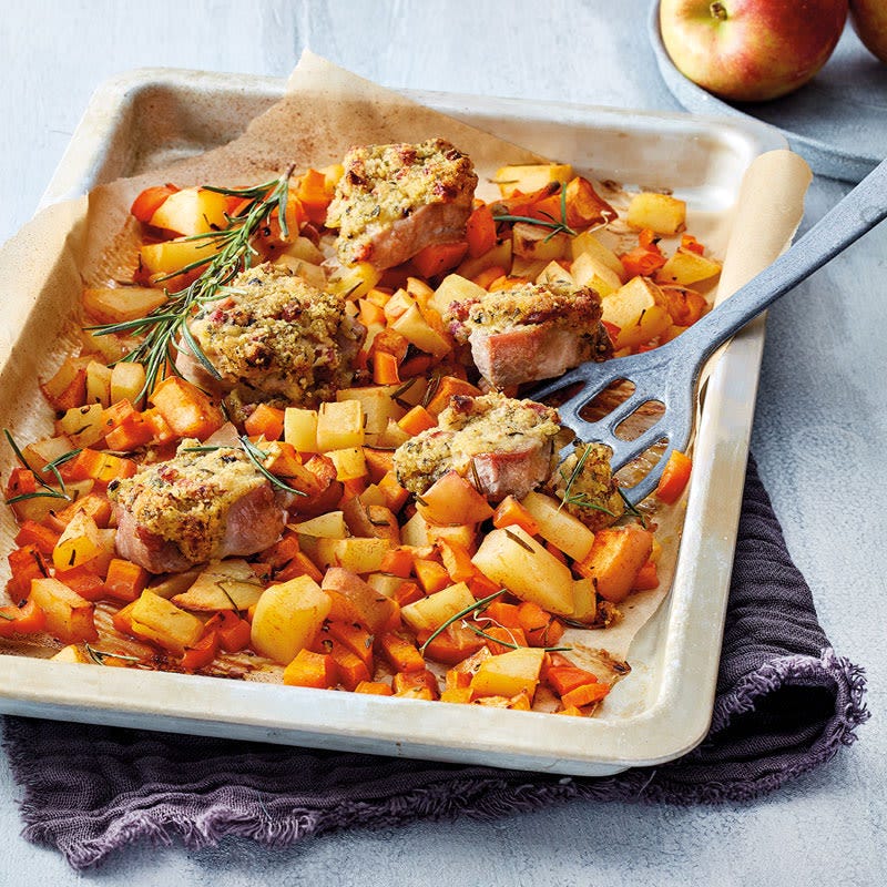Gratinierte Schweinsfilets mit Apfel