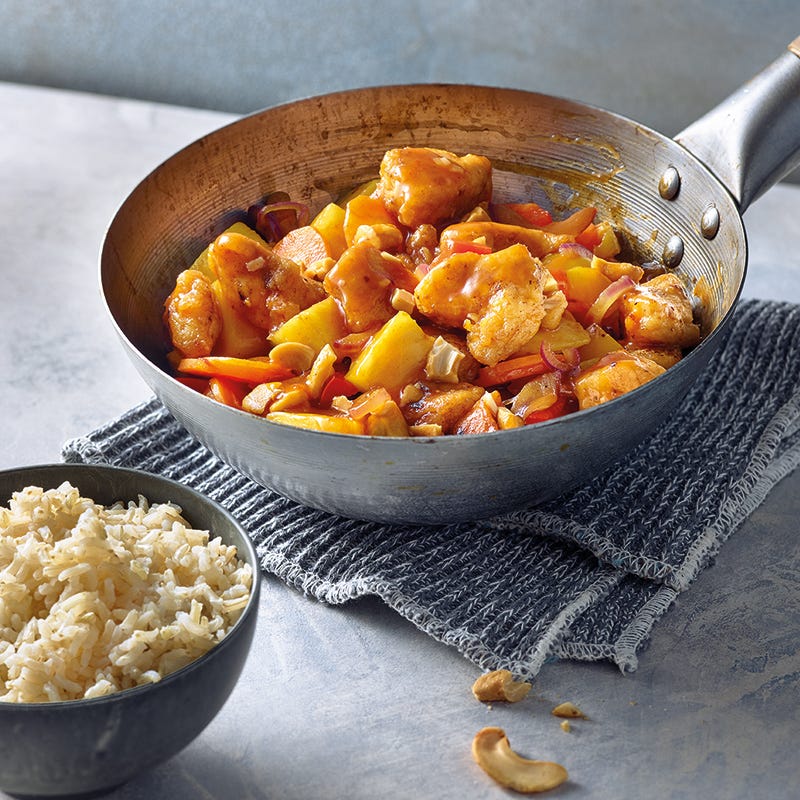 Hähnchen-Cashew-Pfanne süß-sauer