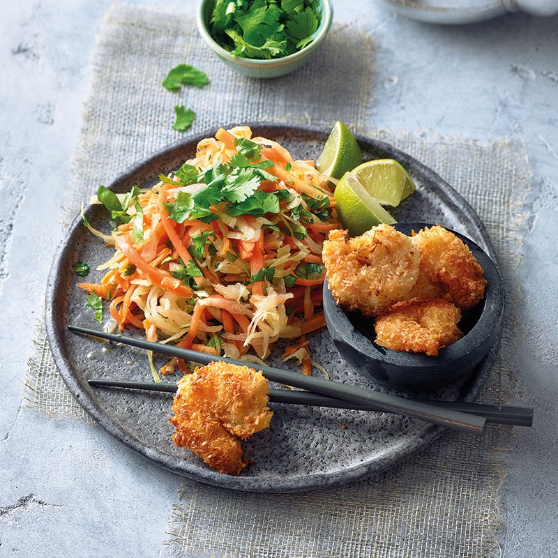 Papaya-Weißkohl-Salat mit Kokosgarnelen