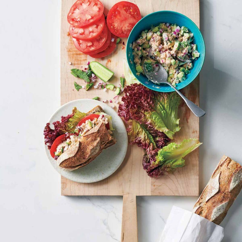 Salmon, cucumber, and mint sandwiches