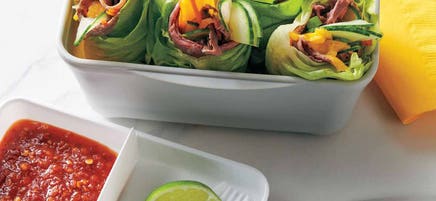 Beef, mango, and cucumber wraps