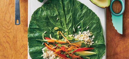 Brown rice and veggie collard wraps