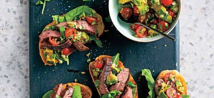 Flank steak sandwiches with avocado salsa