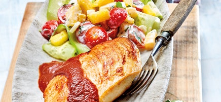Hähnchen mit Reis und Chili-Schoko-Mole