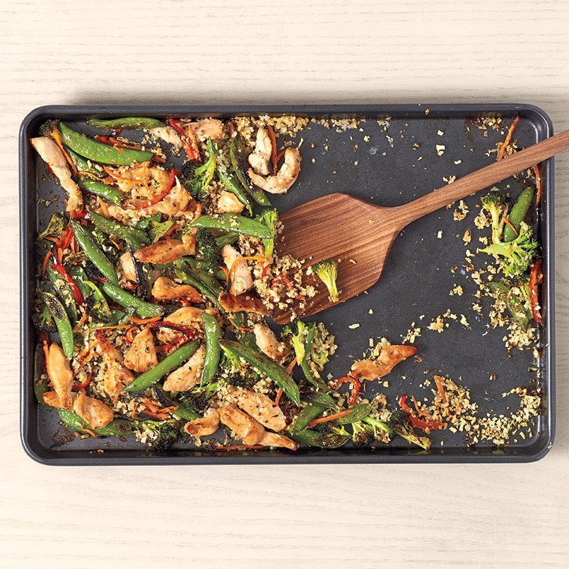 Sheet pan fried cauliflower rice with chicken
