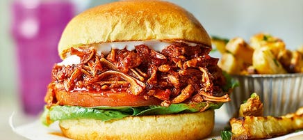 Pulled jackfruit burgers with celeriac fries