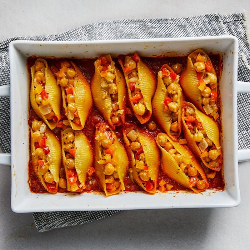 Chickpea peperonata stuffed shells