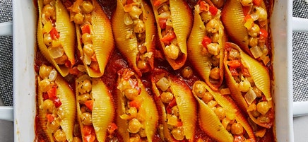 Chickpea peperonata stuffed shells