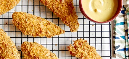 Tortilla Chip–Crusted Chicken Tenders with Honey Mustard