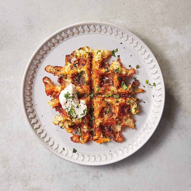 Cheesy Cauliflower Waffles with Horseradish Sauce