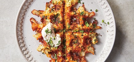 Cheesy Cauliflower Waffles with Horseradish Sauce