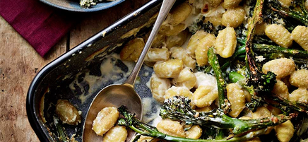 Creamy broccolini gnocchi bake