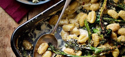 Creamy broccolini gnocchi bake