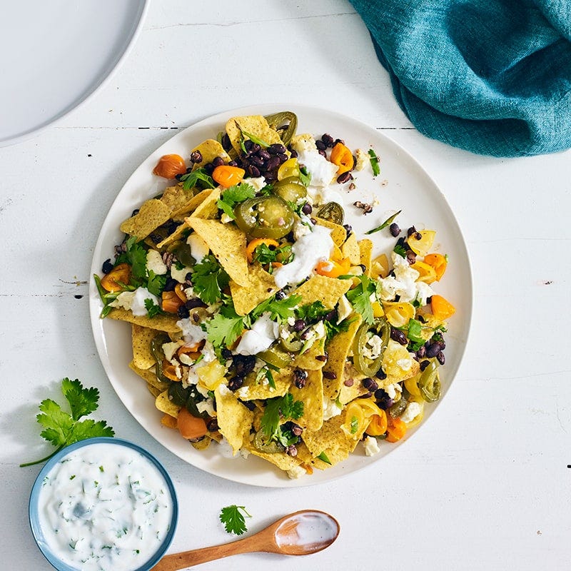 Feta and black bean nachos