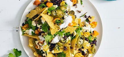 Feta and black bean nachos