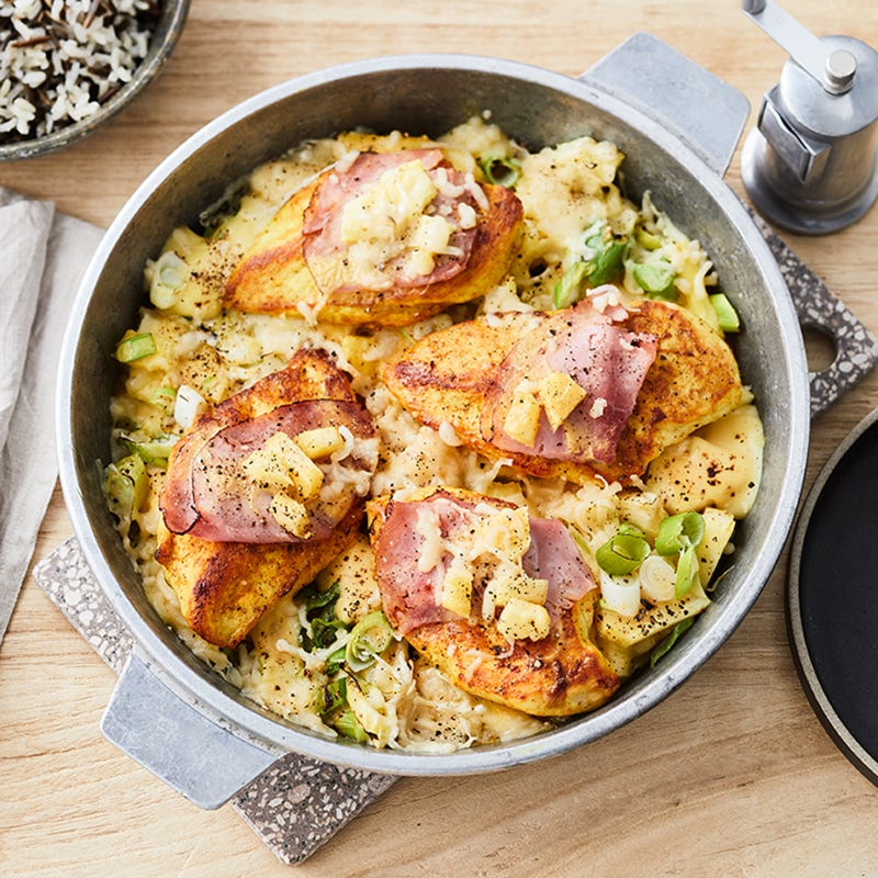 Schnitzel Hawaii mit Reis