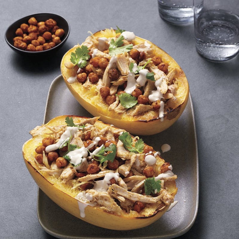Chicken and chickpea-stuffed spaghetti squash